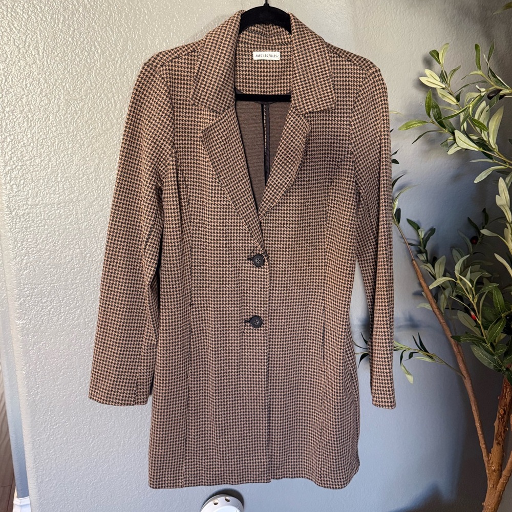 Avec Les Filles Houndstooth Long Jacket